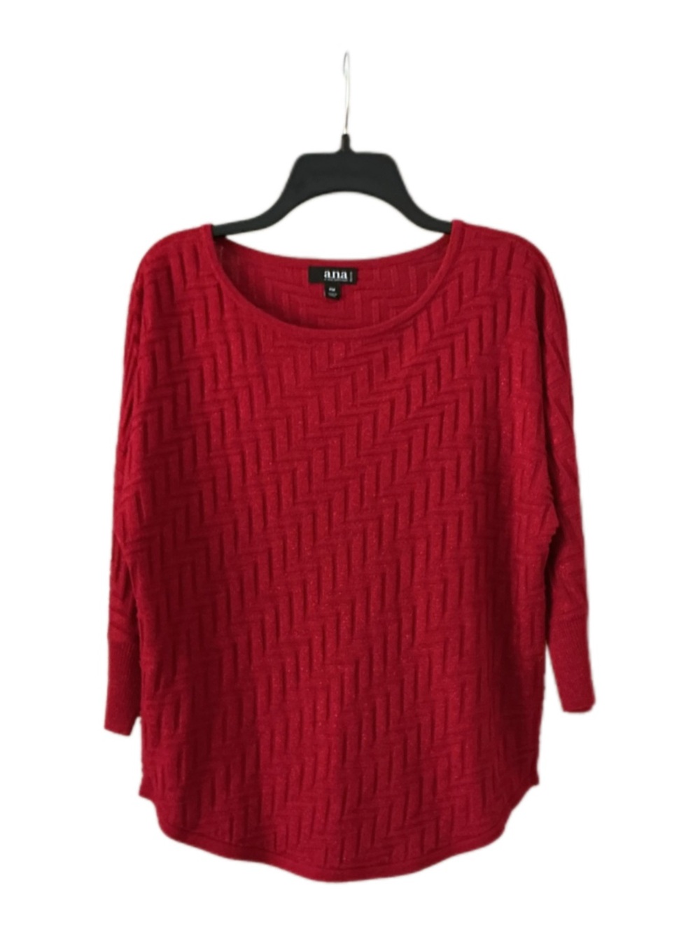 a.n.a Red Chevron-Textured Crewneck Sweater